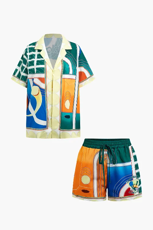 Hottest Discounts of the Year!Abstract Print Shirt And Shorts Set