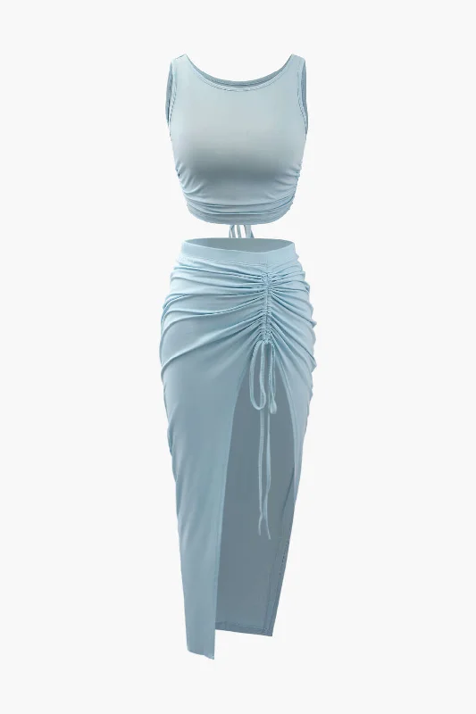 Exclusive Savings This Week!Tie Back Tank Top And Drawstring Slit Skirt Set