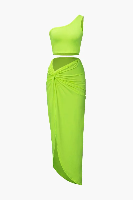 Limited-Time Price Drop!One Shoulder Tank Top And Twist Detail Skirt Set