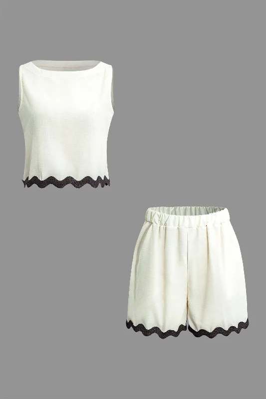 Hot Deals You Can’t Resist!Scallop Trim Tank Top And Shorts Set