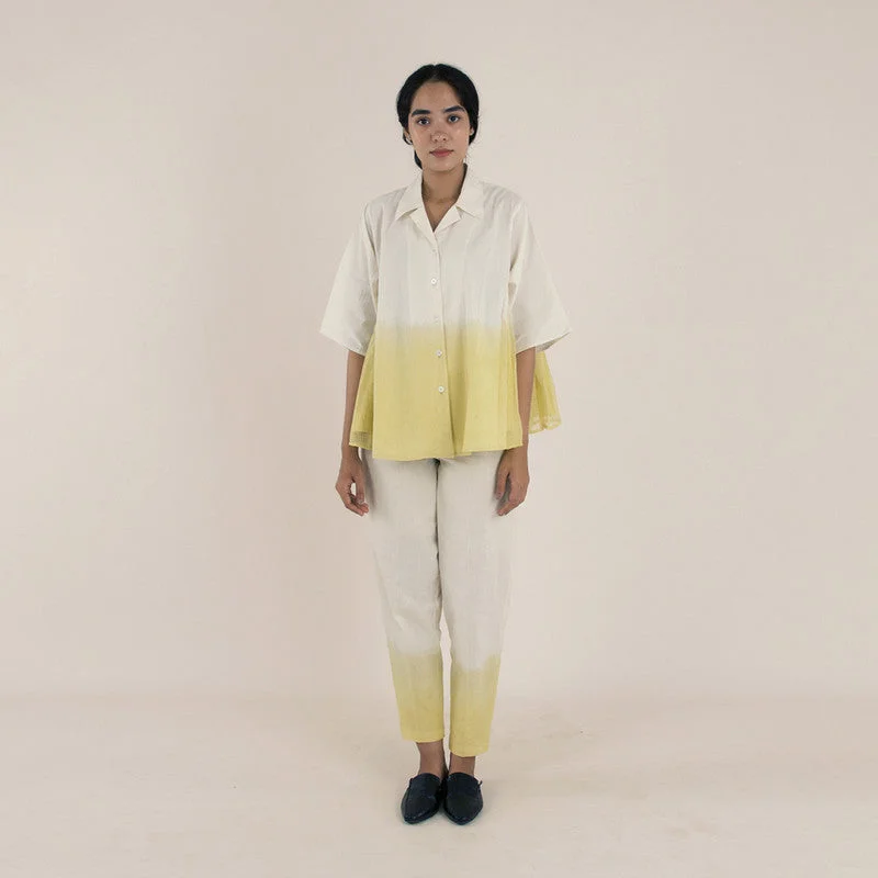 Buy More, Pay Less!Pure Cotton Shirt | Side Gather | Dip-Dyed | Yellow & White
