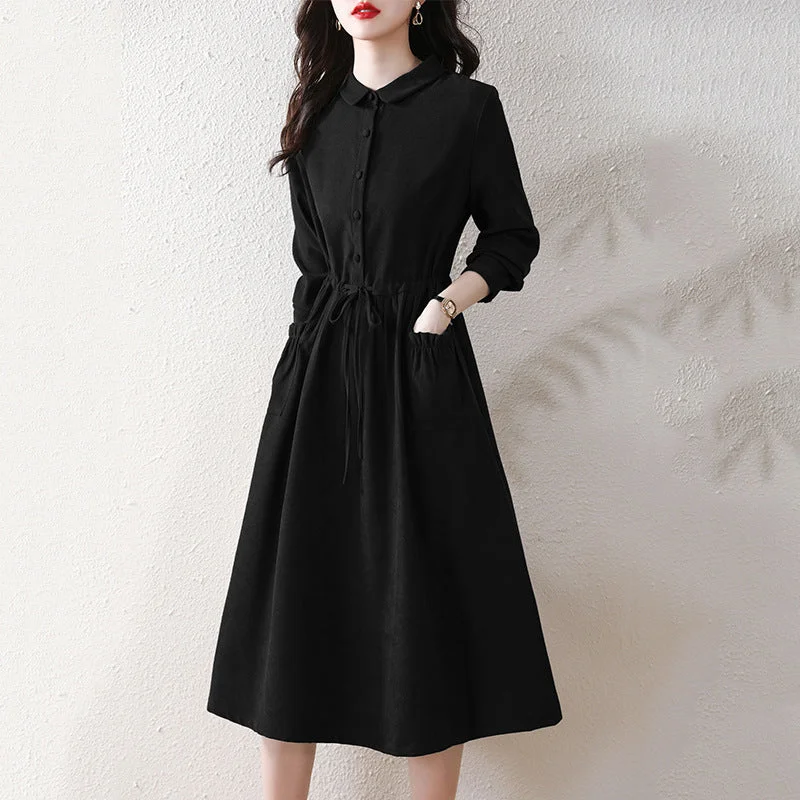 Shop the Hottest Deals!NiDELL Autumn New High-End Retro Shirt Elegant Dress Women's Temperament Slimming Women's Mid-Length Dress