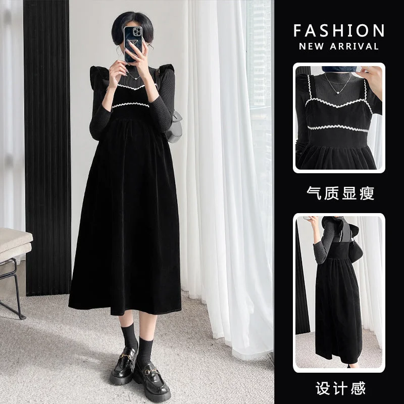 Score Huge Discounts Today!NiDELL Maternity Dress . Autumn New Pregnant Women Sweet Elegant Suspender Skirt + Bottoming Shirt Black Camisole Suit Score Huge Discounts Today!NiDELL Maternity Dress . Autumn New Pregnant Women Sweet Elegant Suspender Skirt + Bottoming Shirt Black Camisole Suit