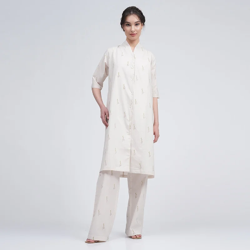 Biggest Sale of the Season!Organic Cotton Long Shirt for Women | Cream | Block Print | Drape Neck Biggest Sale of the Season!Organic Cotton Long Shirt for Women | Cream | Block Print | Drape Neck