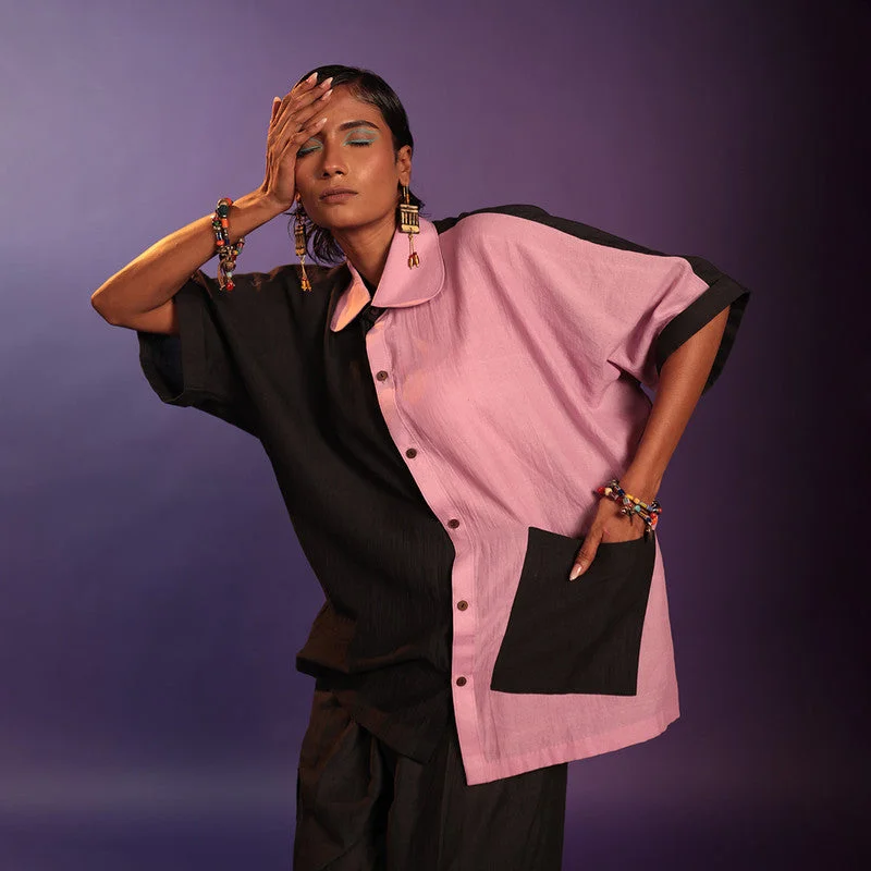 One Click Away from Big Savings!Organic Cotton Oversized Shirt for Men & Women | Half Sleeves | Black & Lavender One Click Away from Big Savings!Organic Cotton Oversized Shirt for Men & Women | Half Sleeves | Black & Lavender