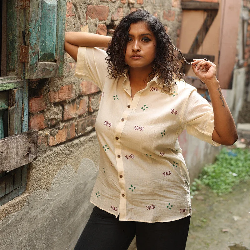 Time to Snag a Bargain!Organic Cotton Shirt for Men & Women | Block Printed | Half Sleeves | Booties | White