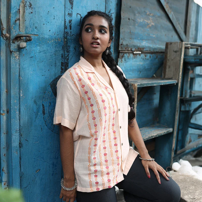 Shop Now and Save!Organic Cotton Shirt for Men & Women | Half Sleeves | Block Printed | Peach Shop Now and Save!Organic Cotton Shirt for Men & Women | Half Sleeves | Block Printed | Peach