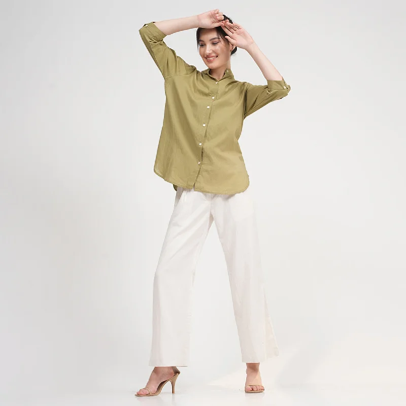 Hurry! While Supplies Last!Organic Cotton Shirt & Trouser Set for Women | Green & Cream Hurry! While Supplies Last!Organic Cotton Shirt & Trouser Set for Women | Green & Cream