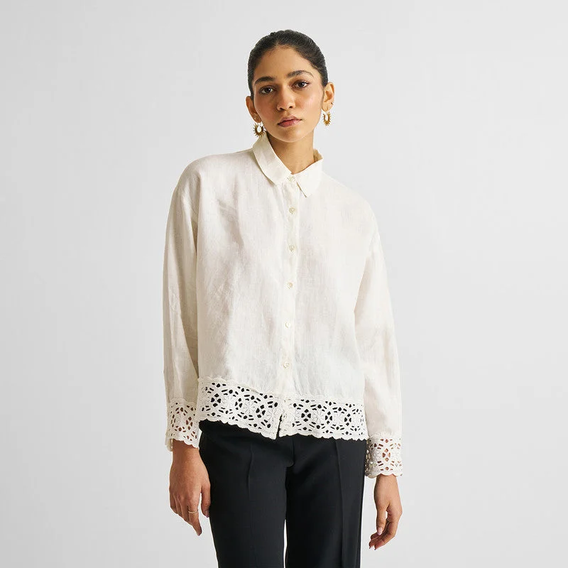Get More for Less!Off-White Shirt for Women | Hemp | Lace Detailing