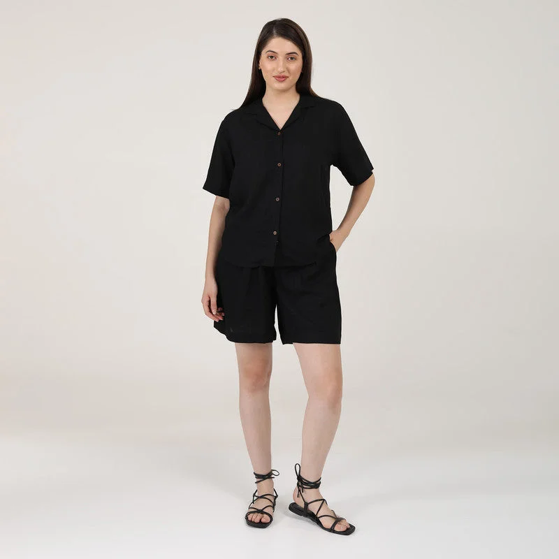 Shop More, Spend Less!Linen Black Shirt for Women | Relax Fit
