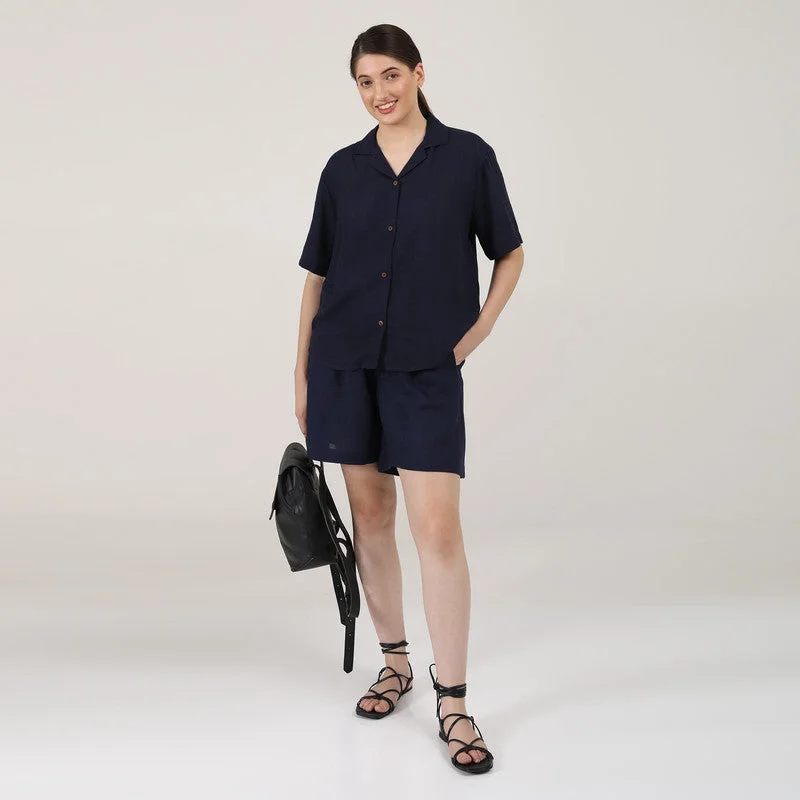Unbeatable Prices!Linen Blue Co Ord Set for Women | Shirt & Shorts Set