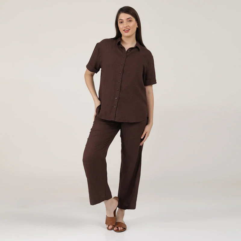 Save More Than Ever!Linen Co Ord Set for Women | Coffee Brown | Shirt & Pant Set