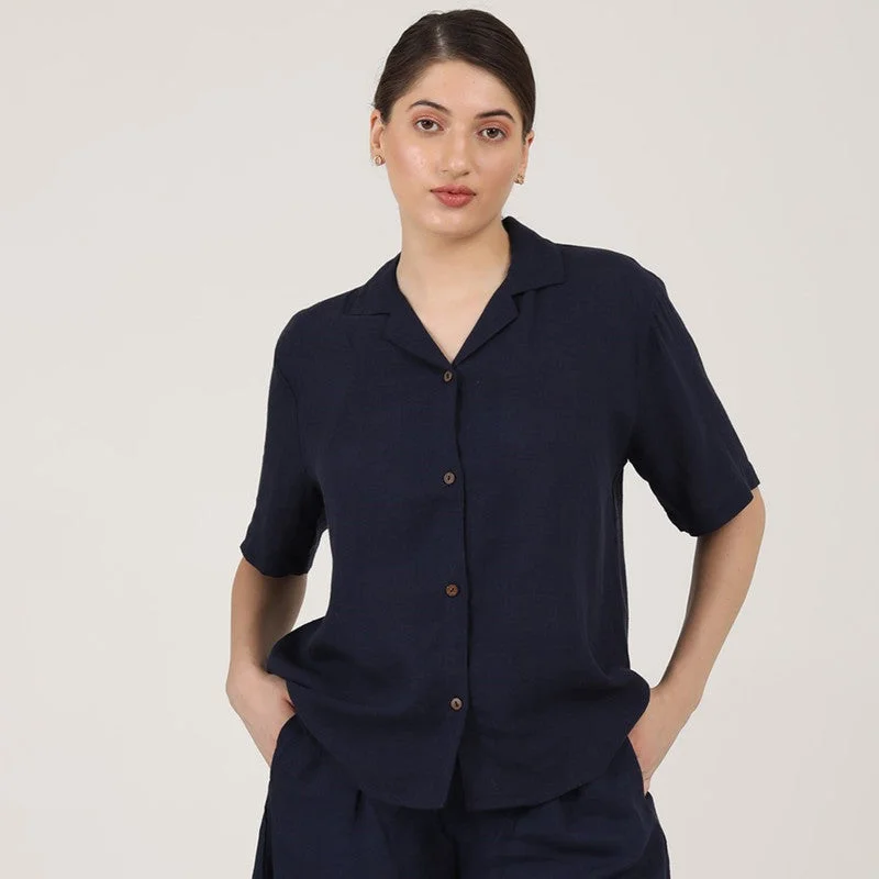 Save More When You Shop More!Linen Navy Blue Shirt for Women | Relax Fit