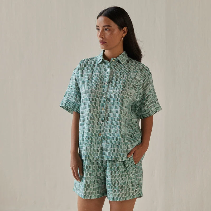 Shop Early, Save Big!Linen Co Ord Set For Women | Shirt & Shorts | Elasticated Waist | Teal
