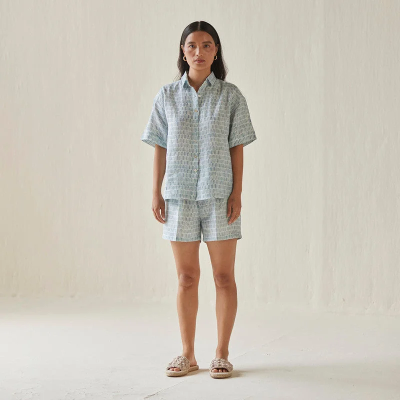 Your Favorite Sale is Back!Linen Shorts For Women | Elasticated Waist | Watercolour Print | Blue