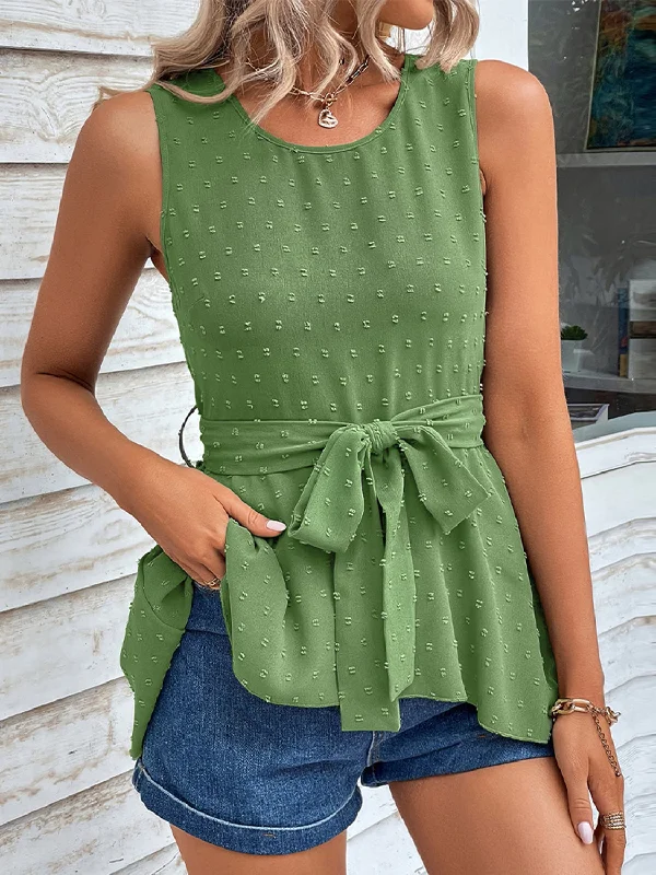 Save More When You Shop More!Swiss Dot Tie Waist Tank Top