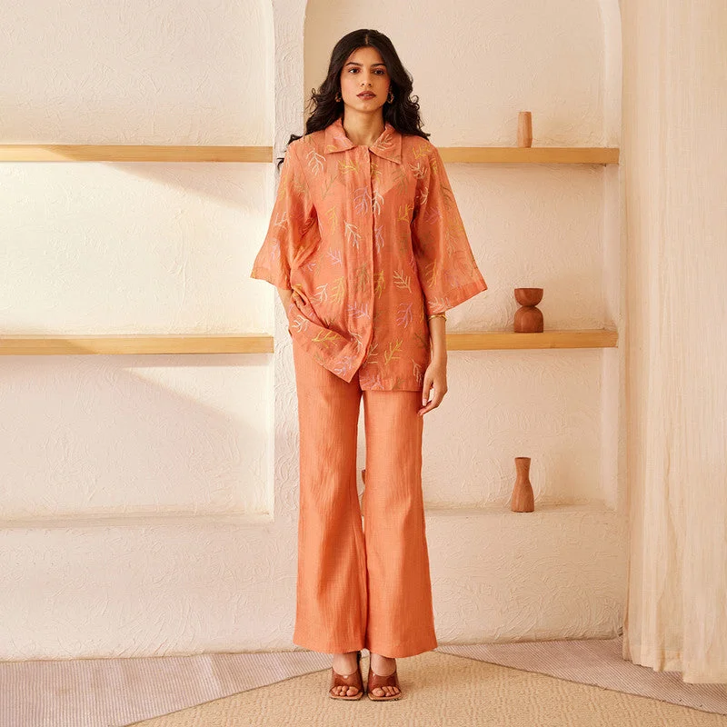 Only a Few Left – Order Now!Cotton Chanderi Shirt | Hand Embroidered | Peach