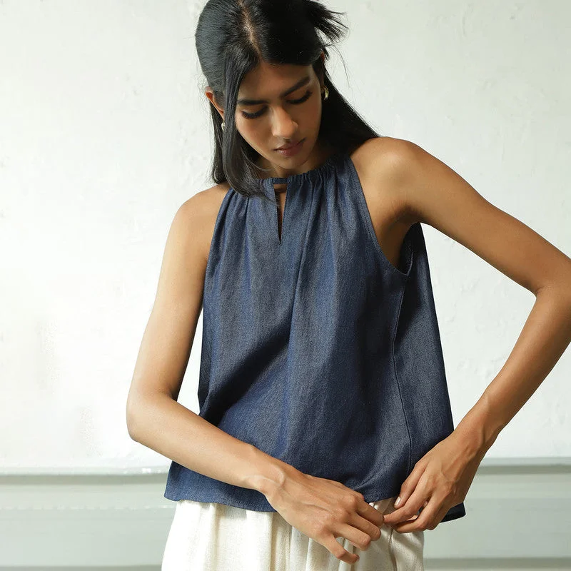 Limited Edition, Limited Price!Cotton Denim Tank Top | Tie-Up | Blue