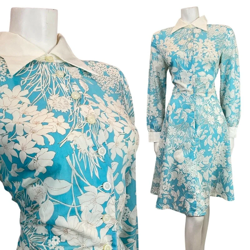 Flash Deals – Act Quickly!VINTAGE 60s 70s BABY BLUE WHITE FLORAL LEAFY MOD DAGGER SHIRT SWING DRESS 14 16 Flash Deals – Act Quickly!VINTAGE 60s 70s BABY BLUE WHITE FLORAL LEAFY MOD DAGGER SHIRT SWING DRESS 14 16