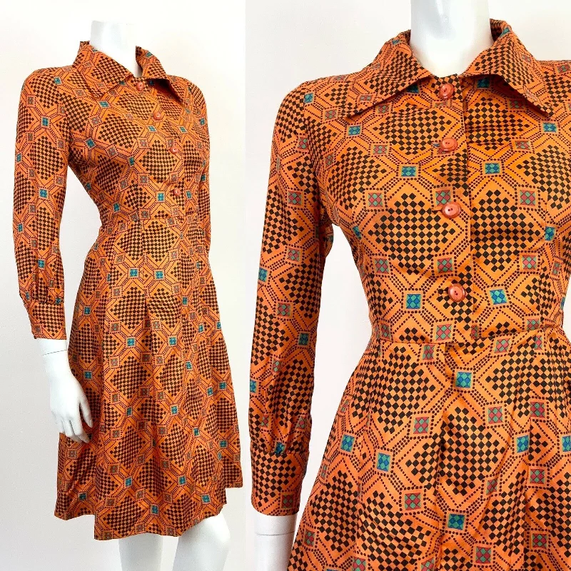 Your Shopping Spree Starts Here!VINTAGE 60s 70s ORANGE BLACK GREEN RED CHECKERBOARD GEOMETRIC DAGGER SHIRT 8 10 Your Shopping Spree Starts Here!VINTAGE 60s 70s ORANGE BLACK GREEN RED CHECKERBOARD GEOMETRIC DAGGER SHIRT 8 10