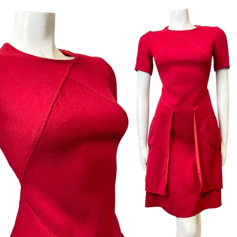 Limited Time Offer!VINTAGE 60s 70s RUBY RED SHORTSLEEVE MOD FLARED DRESS 8