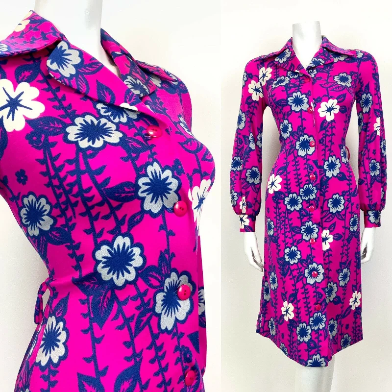 Best Deals Just for You!VINTAGE 70s NEON PINK BLUE WHITE PSYCHEDELIC FLORAL DAGGER SHIRT SWING DRESS 8 Best Deals Just for You!VINTAGE 70s NEON PINK BLUE WHITE PSYCHEDELIC FLORAL DAGGER SHIRT SWING DRESS 8