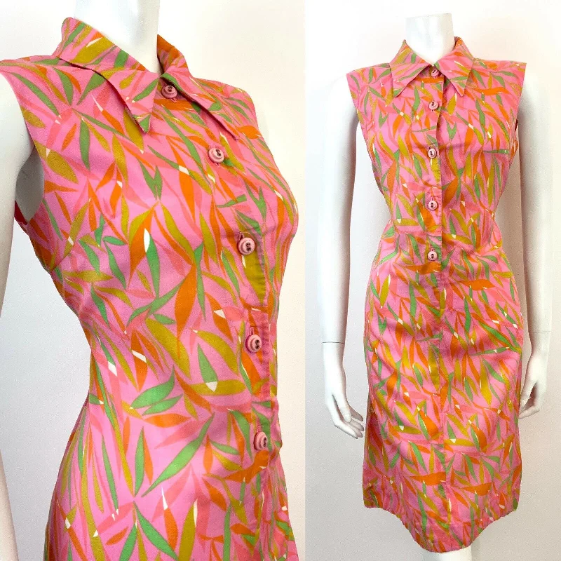 Instant Savings Await!VTG 60s 70s PINK GREEN ORANGE PSYCHEDELIC LEAFY DAGGER SHIRT SHIFT DRESS 10 12 Instant Savings Await!VTG 60s 70s PINK GREEN ORANGE PSYCHEDELIC LEAFY DAGGER SHIRT SHIFT DRESS 10 12