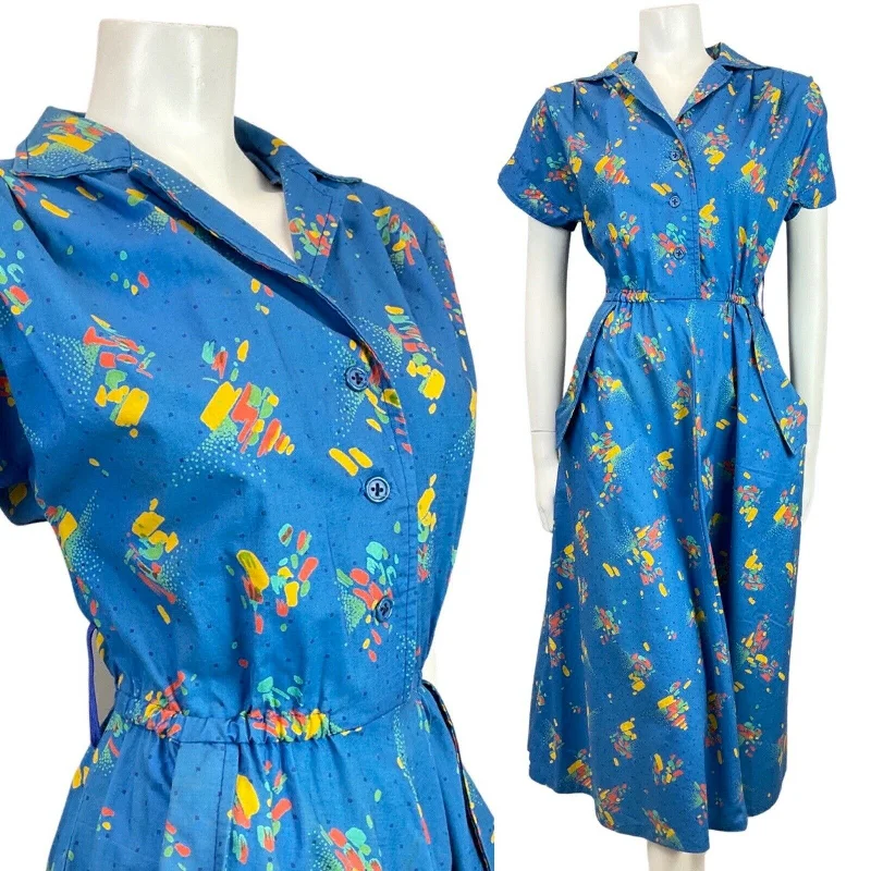 Price Drop Alert!VTG 80s does 50s BLUE ORANGE GREEN ABSTRACT PAINT-STROKE SHIRT TEA-DRESS 10 12 Price Drop Alert!VTG 80s does 50s BLUE ORANGE GREEN ABSTRACT PAINT-STROKE SHIRT TEA-DRESS 10 12