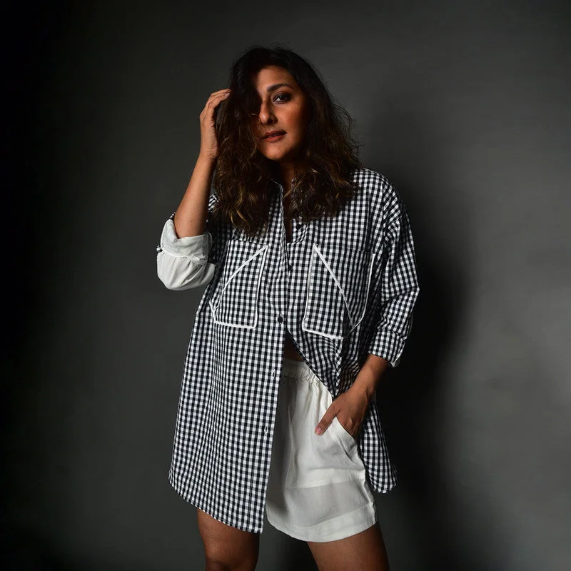 Shop the Hottest Deals!Cotton Oversized Shirt for Women | Checkered | White & Black
