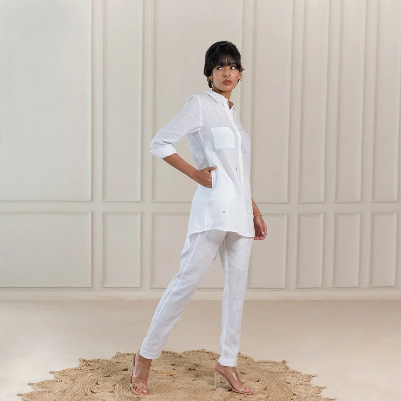 Buy One, Get One Free!Linen Shirt for Women | Floral Hand Embroidery | White