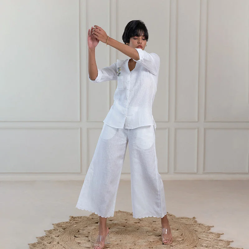 Save More When You Shop More!Linen Shirt For Women | Hand Embroidery | High-Low Hem | White Save More When You Shop More!Linen Shirt For Women | Hand Embroidery | High-Low Hem | White