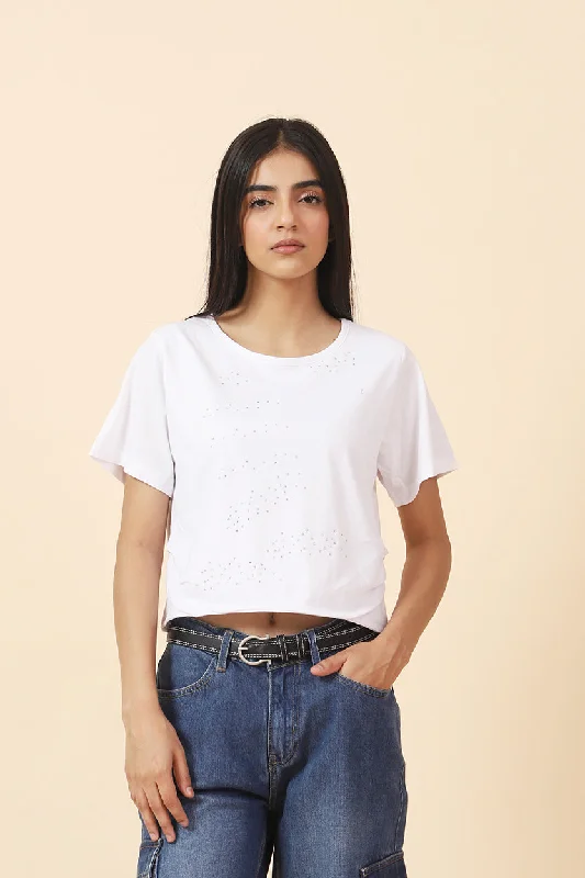 More Discounts, More Joy!EMBELLISHED CROP TOP
