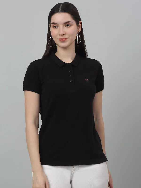 The Best Sale of the Year!Women's Casual Regular Short Sleeve Black Polo neck  T-Shirt