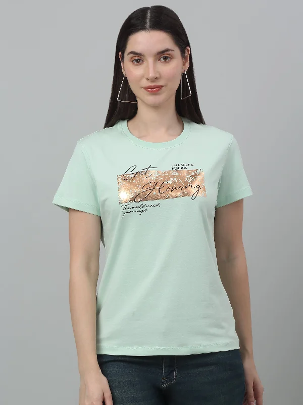 Your Favorite Sale is Back!Women's Casual Regular Short Sleeve Green Round neck Typographic Print T-Shirt