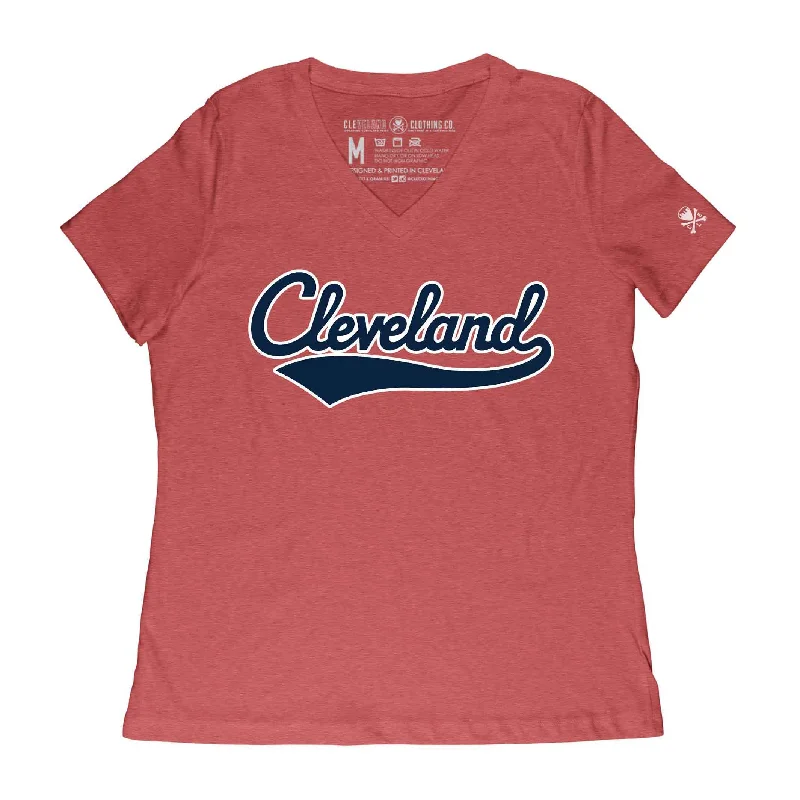 Act Fast – Limited Time Savings!Cleveland Ballpark Script - Womens Relaxed Fit Vneck T-Shirt