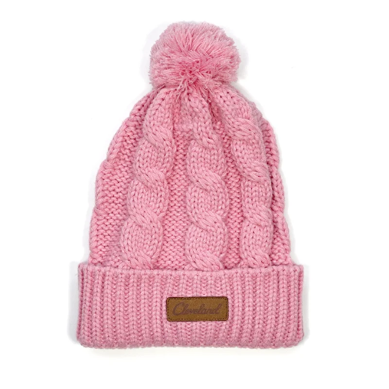 Everything Must Go!Cleveland Leather Patch Cable Knit Beanie - Pink