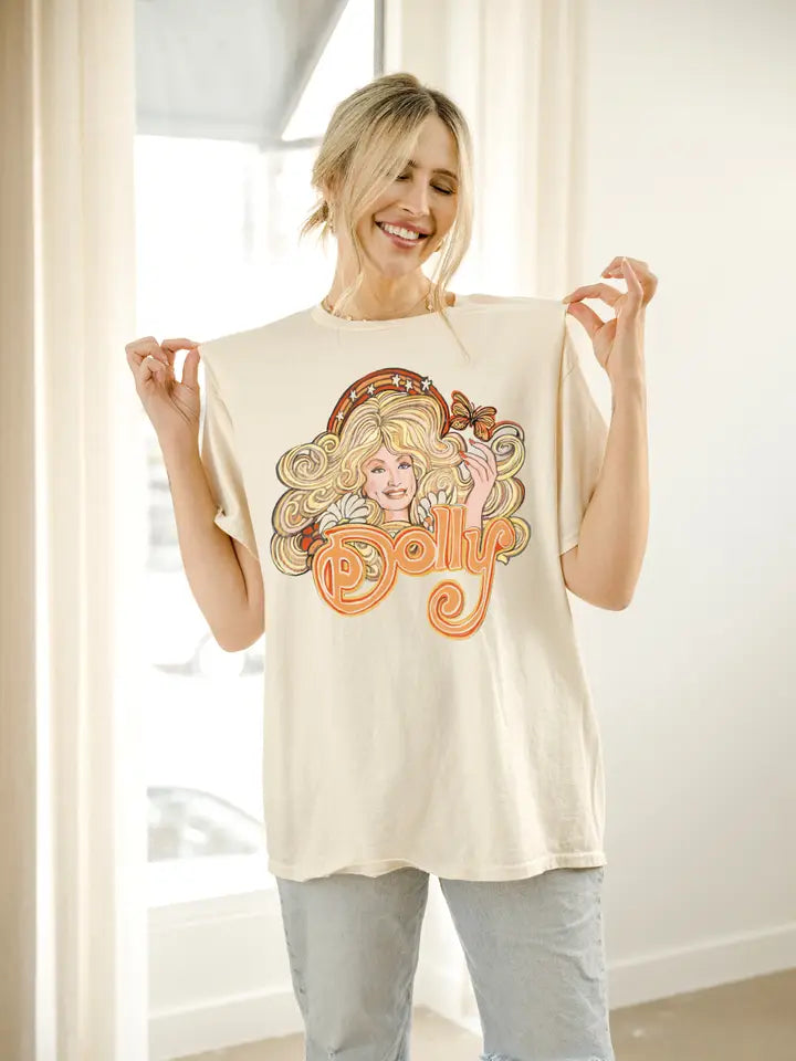 Your Exclusive Offer Awaits!Dolly Parton 80s Tune Off White Thrifted  Tee