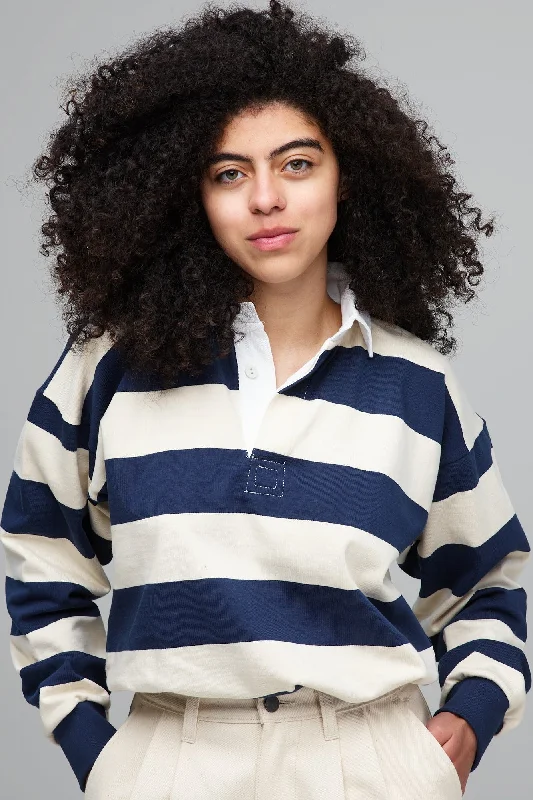 Best Deals Just for You!Narrow Stripe Rugby Shirt - Ecru/Navy