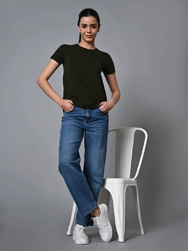 Buy More, Pay Less!Women's Darkgreen Cotton Regular Fit Tshirt