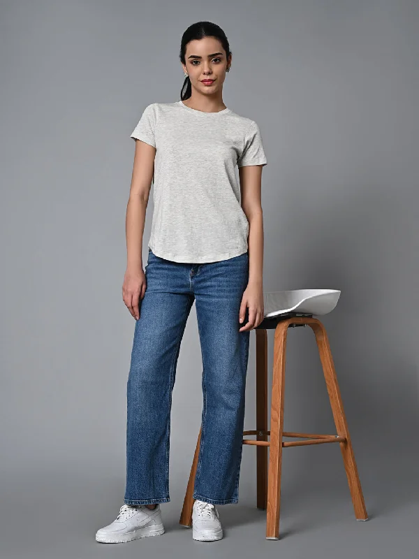 Limited Deals, Unlimited Savings!Women's Ecru Melan Cotton Regular Fit Tshirt