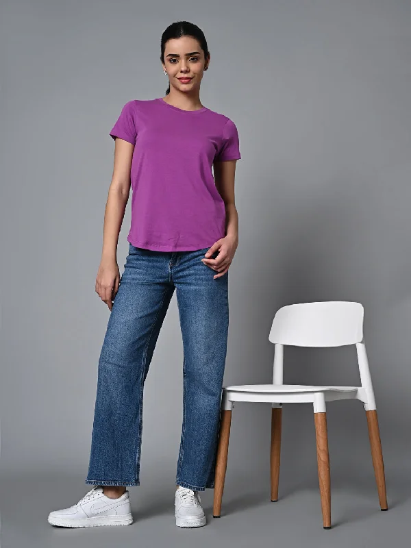 Mega Sale Happening Now!Women's Purple Cotton Regular Fit Tshirt