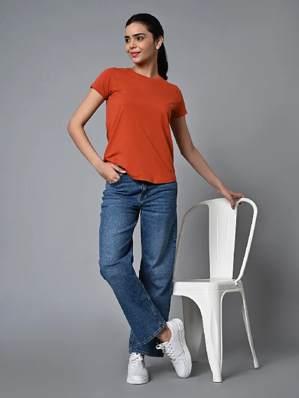 Your Shopping Wish, Our Discount Command!Women's Rust Cotton Regular Fit Tshirt