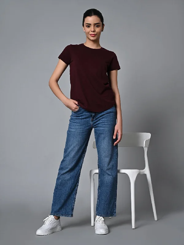 Your Shopping Wish, Our Discount Command!Women's Wine Cotton Regular Fit Tshirt