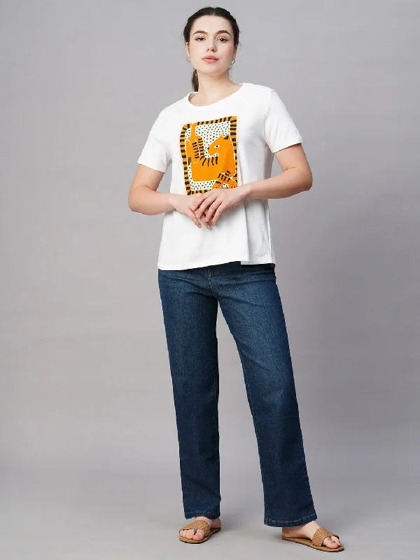 Steals and Deals Await!Women's White Cotton Regular Fit Tshirt