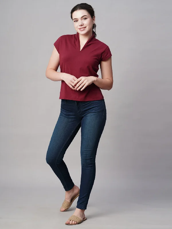 Your Exclusive Offer Awaits!Women's Red Cotton Elastane Slim Fit Tshirt