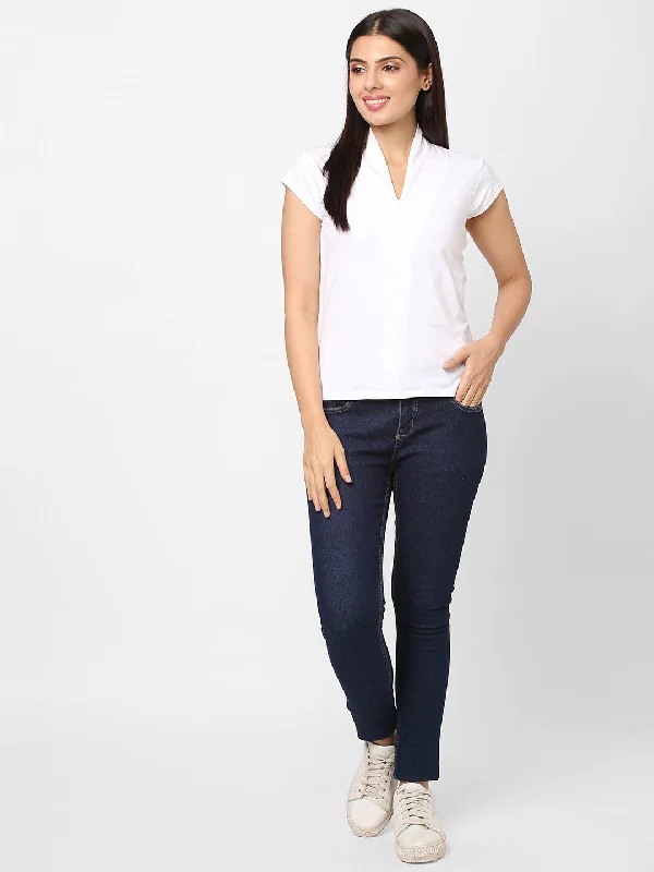 Your Shopping Wish, Our Discount Command!Women's White Cotton Elastane Slim Fit Tshirt