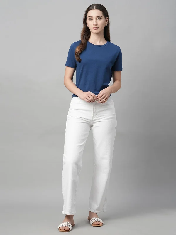 Amazing Prices You Can’t Resist!Women's Blue Cotton Elastane Regular Fit Tshirt