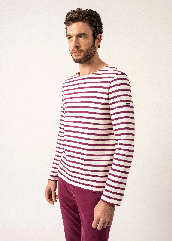 Special Discounts Inside!Meridien unisex striped sailor shirt - regular fit, in thick cotton (ECUME/PRUNE)