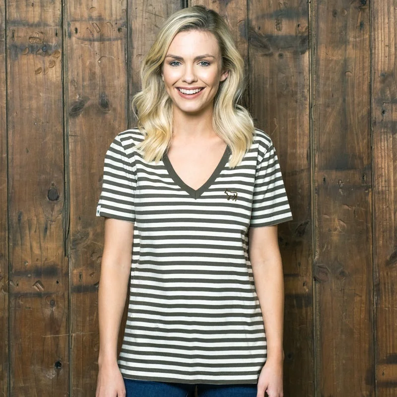 Special Discounts Inside!Outline Nguni Stripe V-Neck Shabby Tee Fatigue