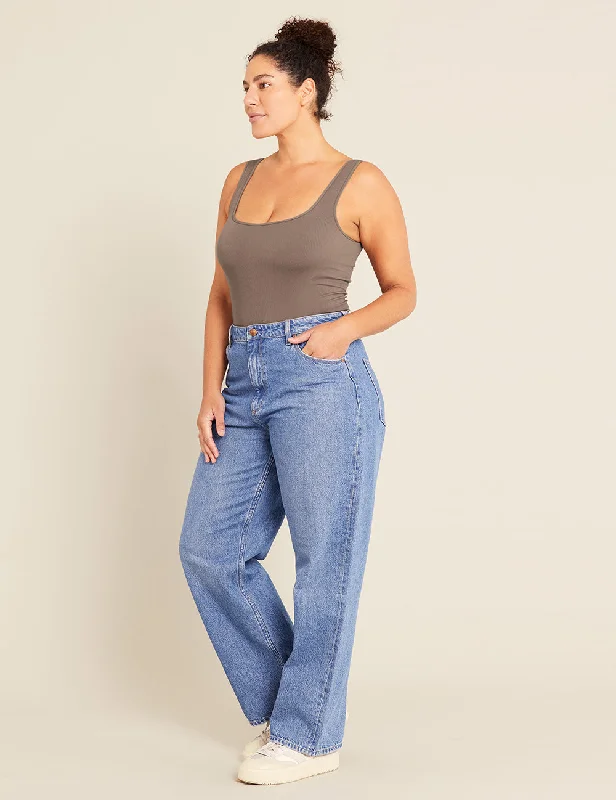 Unbeatable Prices!Ribbed Square Neck Bodysuit - Taupe